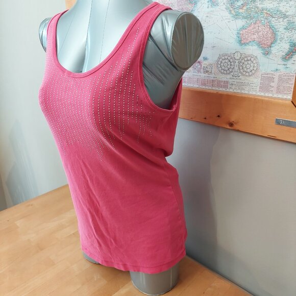 Warehouse One scoop neck tank front embellished detail Pink Women's Large - Picture 3 of 7